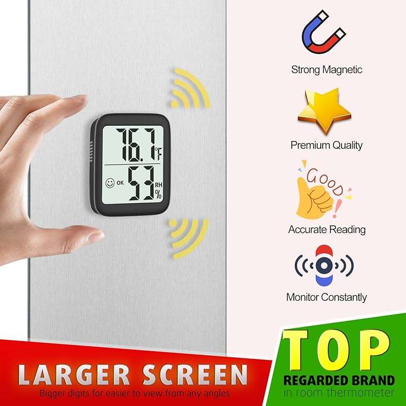 Antonki 2 Pack Room Thermometer for Home, Hygrometer Indoor Humidity Meter Gauge, Digital Temperature and Humidity Monitor Sensor for House, Terrarium, Incubator, Greenhouse - Battery Included - Image 3