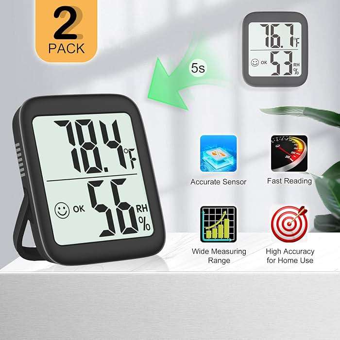 Antonki 2 Pack Room Thermometer for Home, Hygrometer Indoor Humidity Meter Gauge, Digital Temperature and Humidity Monitor Sensor for House, Terrarium, Incubator, Greenhouse - Battery Included - Image 6