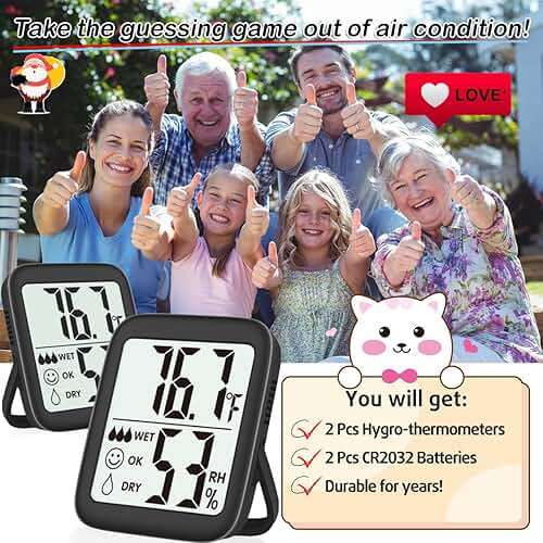 Antonki 2 Pack Room Thermometer for Home, Hygrometer Indoor Humidity Meter Gauge, Digital Temperature and Humidity Monitor Sensor for House, Terrarium, Incubator, Greenhouse - Battery Included - Image 7