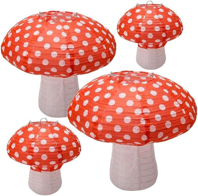 4Pcs Mushroom Shaped Paper Lanterns, Windspeed Large For Nursery Garden Christmas Halloween Party Decoration 8 inch, 12 inch(orange) - Image 1