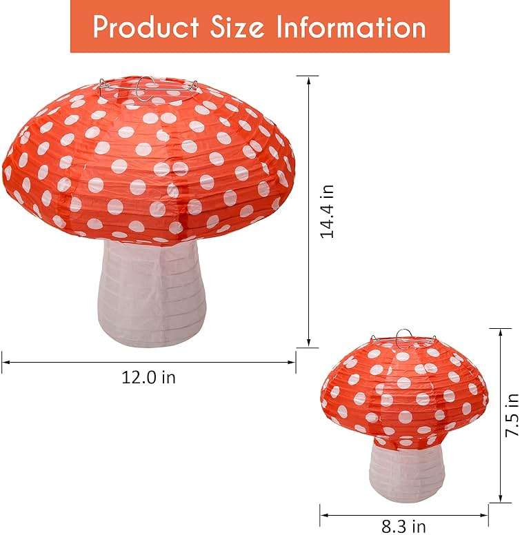 4Pcs Mushroom Shaped Paper Lanterns, Windspeed Large For Nursery Garden Christmas Halloween Party Decoration 8 inch, 12 inch(orange) - Image 2