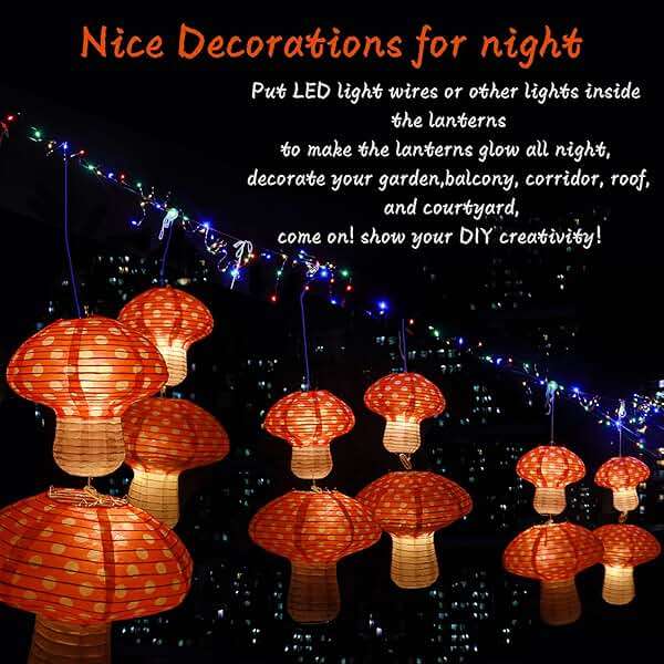 4Pcs Mushroom Shaped Paper Lanterns, Windspeed Large For Nursery Garden Christmas Halloween Party Decoration 8 inch, 12 inch(orange) - Image 4