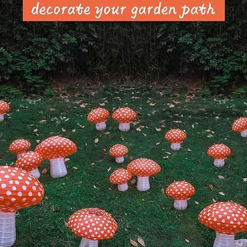4Pcs Mushroom Shaped Paper Lanterns, Windspeed Large For Nursery Garden Christmas Halloween Party Decoration 8 inch, 12 inch(orange) - Image 5
