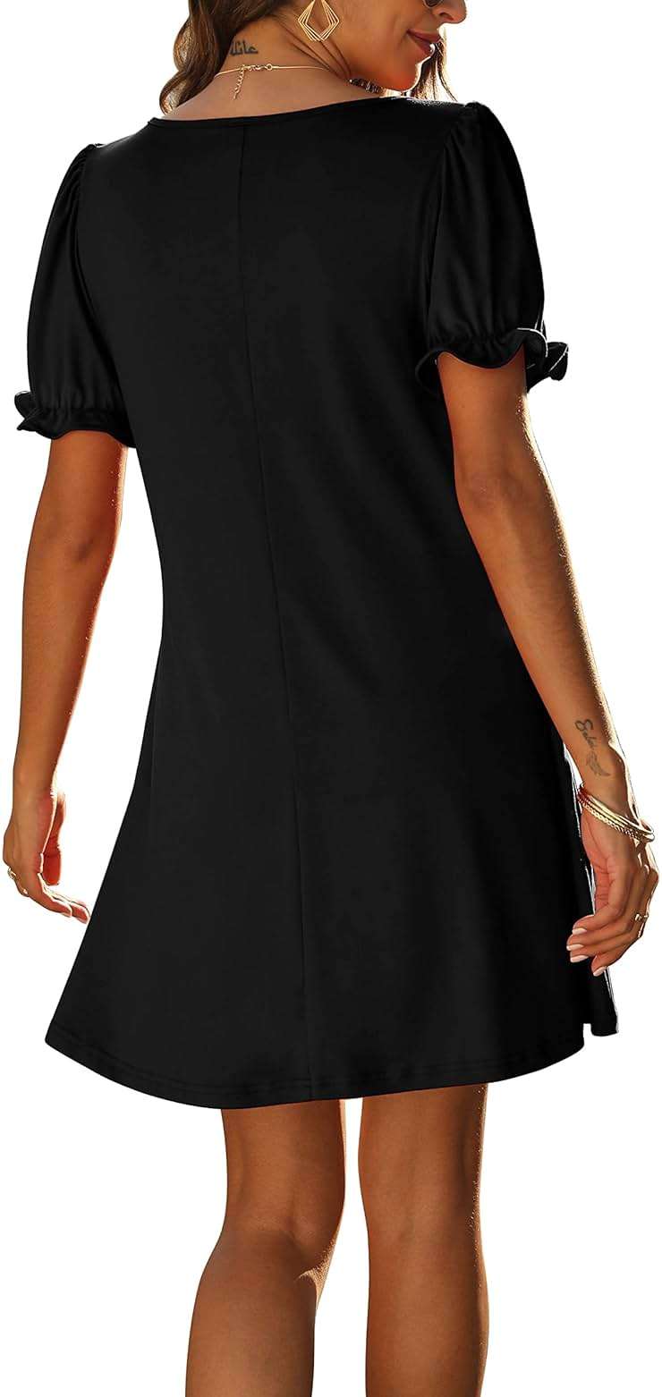 Aloodor Women's Casual Dresses Short Sleeve V-Neck Dress with Pockets - Image 4