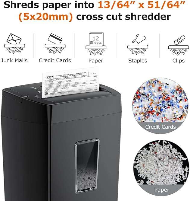 Bonsaii 12-Sheet Cross Cut Paper Shredder, 5.5 Gal Home Office Heavy Duty Shredder for Paper, Credit Card, Mail, Staples, with Transparent Window, High Security Level P-4 (C275-A) - Image 3