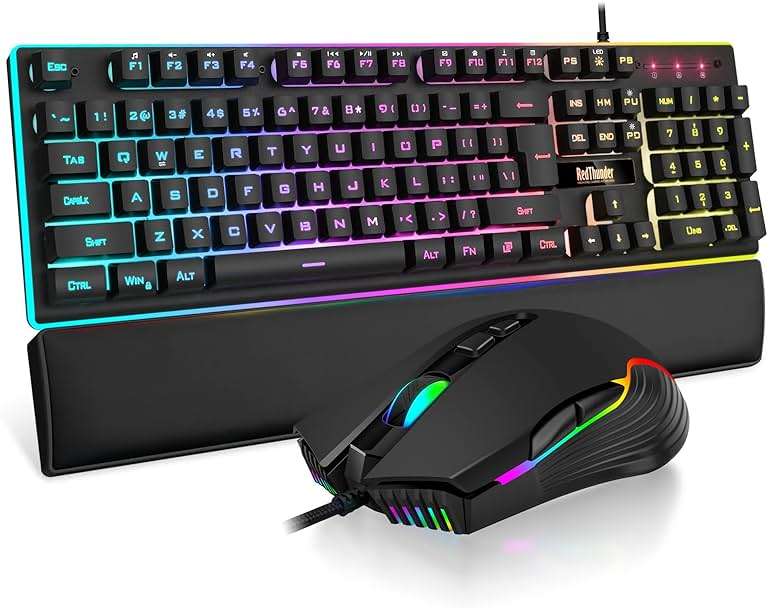 RedThunder K10 Wired Gaming Keyboard and Mouse and Wrist Rest Combo, RGB Backlit, Mechanical Feel Anti-ghosting Keyboard + 7D 7200 DPI Mice+Soft Leather Wrist Rest 3 in 1 PC Gamer Accessories(Black) - Image 1