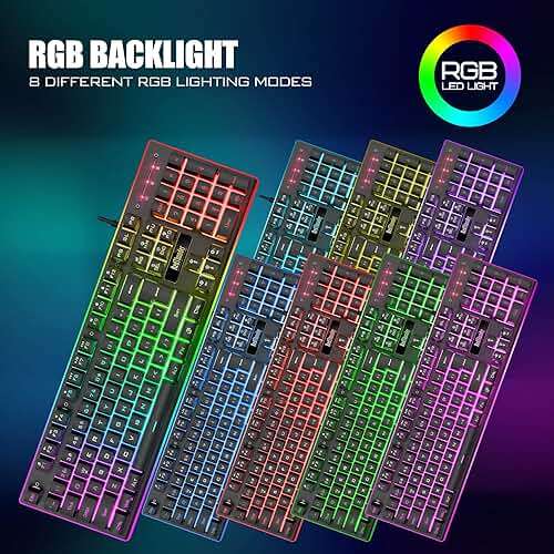 RedThunder K10 Wired Gaming Keyboard and Mouse and Wrist Rest Combo, RGB Backlit, Mechanical Feel Anti-ghosting Keyboard + 7D 7200 DPI Mice+Soft Leather Wrist Rest 3 in 1 PC Gamer Accessories(Black) - Image 3