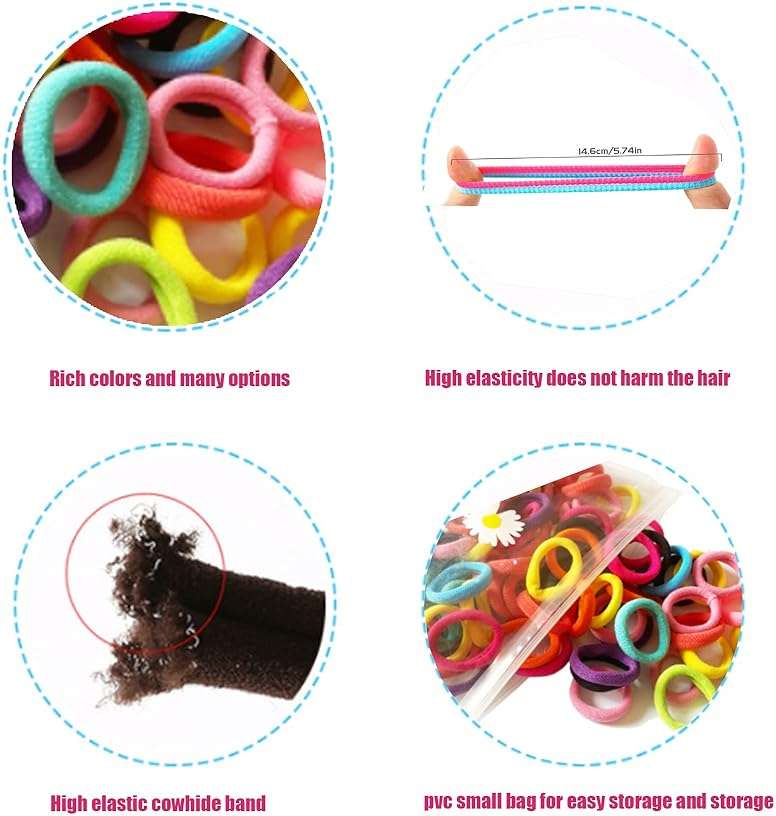 100 Pcs Baby Hair Ties, Seamless Cotton Toddler Hair Ties for Girls and Kids, Multicolor Small Soft No Damage Hair Elastics Ponytail Holders(10Colors) - Image 4