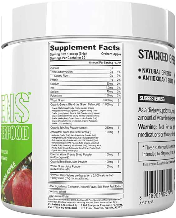 Evlution Nutrition Stacked Greens - Raw Superfood - Made with Natural Greens Blend + Essential Daily Micronutrients - Immunity + Hydration Support - Vegan & GMO-Free - 30 Servings - Orchard Apple - Image 2