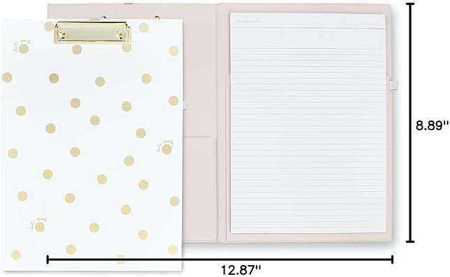 Kate Spade New York Clipboard Folio with Low Profile Clip, Professional Padfolio Includes Lined Notepad, Pen Loop, and Pocket, Gold Dot with Script - Image 3