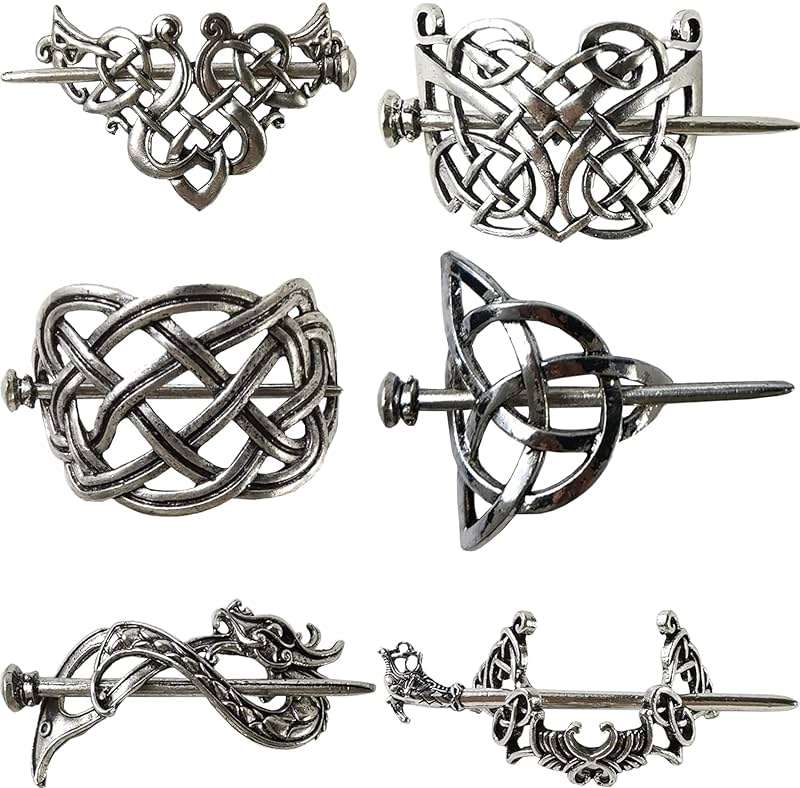 NSBELL 6PCS Vintage Celtic Hair Clips, Silver Celtic Hairpins Hair Slide Hairpins Alloy Knot Hair Accessories for Girls and Women - Image 1