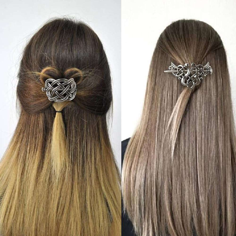 NSBELL 6PCS Vintage Celtic Hair Clips, Silver Celtic Hairpins Hair Slide Hairpins Alloy Knot Hair Accessories for Girls and Women - Image 4