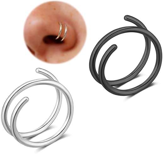 Goenjoy Double Nose Ring for Single Piercing, Twist Nose Ring Hoop For Women, Nostril Piercing Jewelry - Image 1
