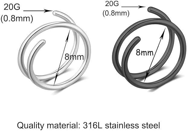 Goenjoy Double Nose Ring for Single Piercing, Twist Nose Ring Hoop For Women, Nostril Piercing Jewelry - Image 4