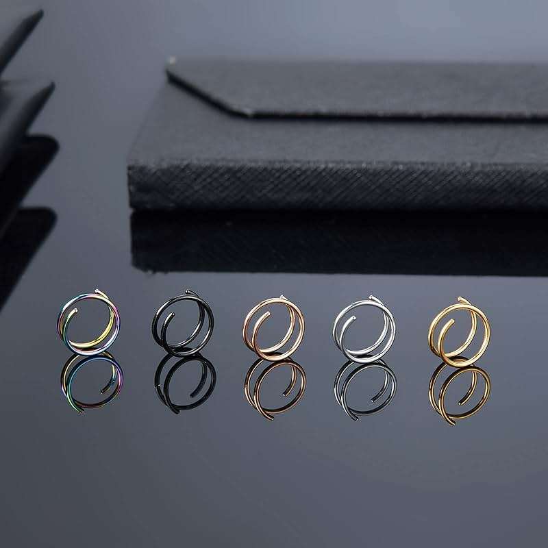 Goenjoy Double Nose Ring for Single Piercing, Twist Nose Ring Hoop For Women, Nostril Piercing Jewelry - Image 6