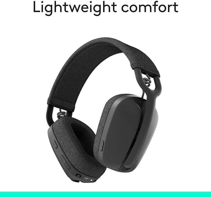 Logitech Zone Vibe 100 Lightweight Wireless Over Ear Headphones with Noise Canceling Microphone, Advanced Multipoint Bluetooth Headset, Works with Teams, Google Meet, Zoom, Mac/PC - Graphite - Image 9