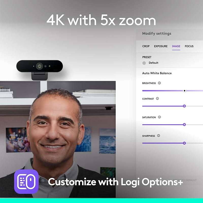 Logitech Brio 4K Webcam, Video Calling, Noise-Cancelling mic, HD Auto Light Correction, Wide Field of View, Windows Hello Works with Microsoft Teams, Zoom, Google Meet, PC/Mac/Laptop/MacBook/Tablet - Image 2