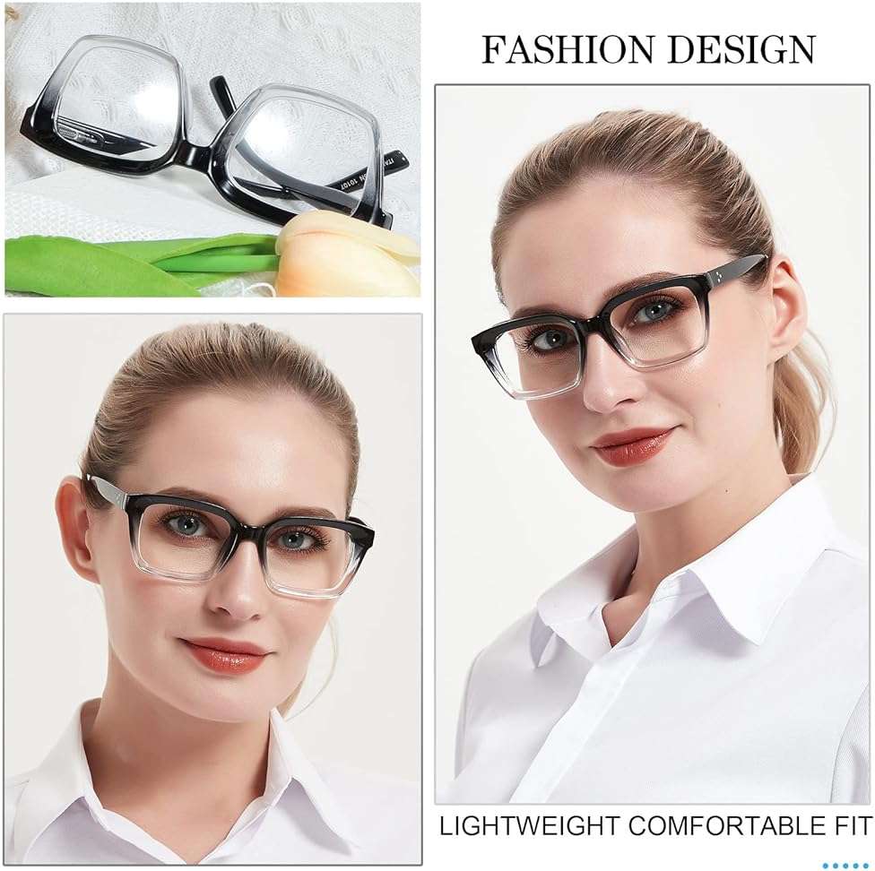 MARE AZZURO Oversized Reading Glasses Women Retro Square Readers 1.0 1.25 1.5 1.75 2.0 2.25 2.5 2.75 3.0 3.5 (Black+clear, 2.50) - Image 2