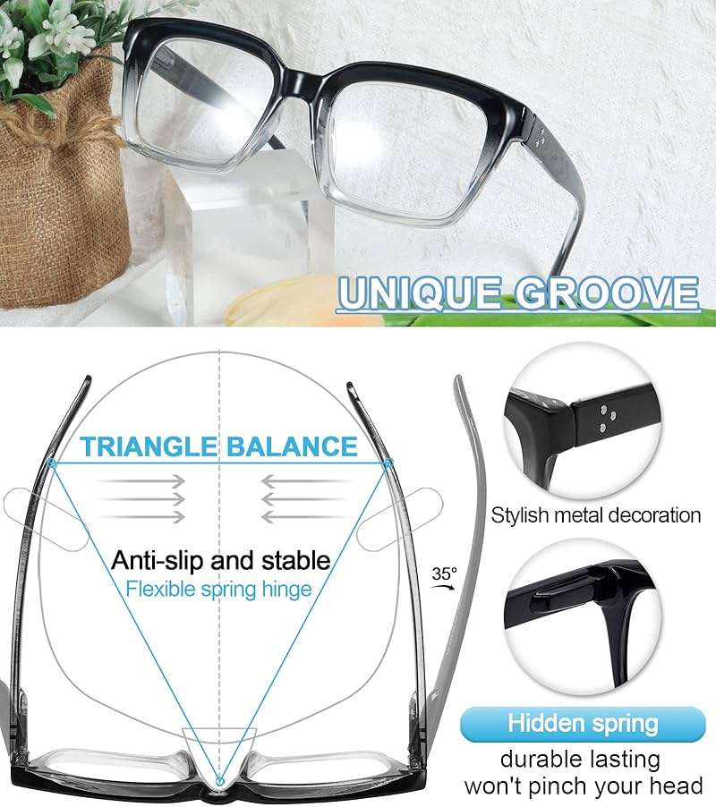 MARE AZZURO Oversized Reading Glasses Women Retro Square Readers 1.0 1.25 1.5 1.75 2.0 2.25 2.5 2.75 3.0 3.5 (Black+clear, 2.50) - Image 4