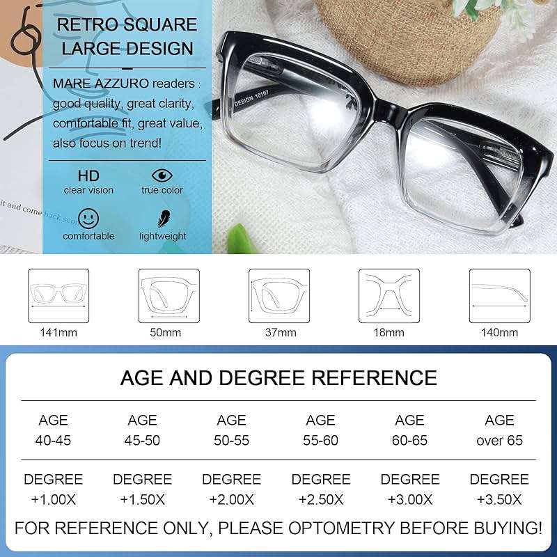 MARE AZZURO Oversized Reading Glasses Women Retro Square Readers 1.0 1.25 1.5 1.75 2.0 2.25 2.5 2.75 3.0 3.5 (Black+clear, 2.50) - Image 5