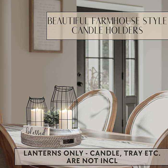 Rustic Farmhouse Lantern Decor Set of 2 - Stylish Decorative Lanterns for Your Living Room, Patio & Porch or Kitchen Dining Table - Modern Indoor/Outdoor Coffee Table Decor for Your Entire Home - Image 5