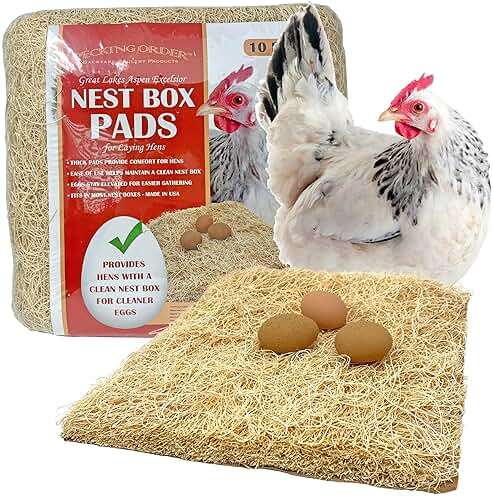 Nest Box Pads for Chicken Nesting Boxes - 13 x 13 Pads Made in USA from Sustainably Sourced Aspen Excelsior (10 Pack) - Image 1