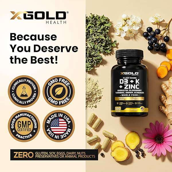 Vitamin D, K2, K1, Zinc, Quercetin, Elderberry, Turmeric, Ginger & Echinacea Whole Food Supplement 8 in 1- D3 5000 IU Plant-Based from Lichen, Vitamin K (K2 MK7, MK4, K1), D3 K2 Vitamins -120 Capsules - Image 5