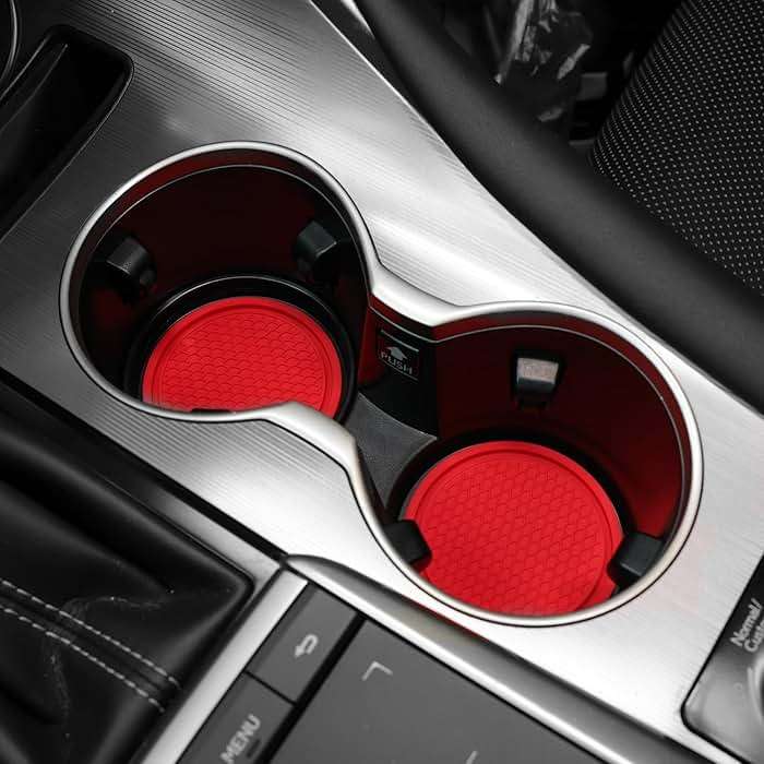 SINGARO Car Cup Coaster, 4PCS Universal Non-Slip Cup Holders Embedded in Ornaments Coaster, Car Interior Accessories, Red - Image 4