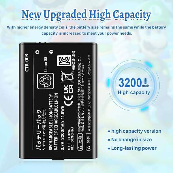TQTHL 3DS Battery Pack [3200mAh] (2026 New Upgraded),CTR-003 Battery Compatible with Nintendo 3DS N3DS,2DS, 2DS XL CTR-001 MIN-CTR-001 Gaming Console with Tool Kit (Not for New 3DS, 3DS XL) - Image 6