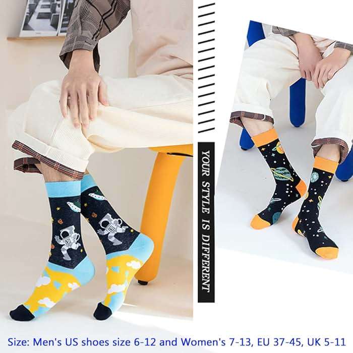 DRASEX Men's Colorful Dress Socks Novelty Funny Fancy Funky Pattern Combed Cotton Casual Crazy Crew Socks - Image 2