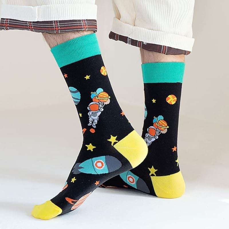 DRASEX Men's Colorful Dress Socks Novelty Funny Fancy Funky Pattern Combed Cotton Casual Crazy Crew Socks - Image 3