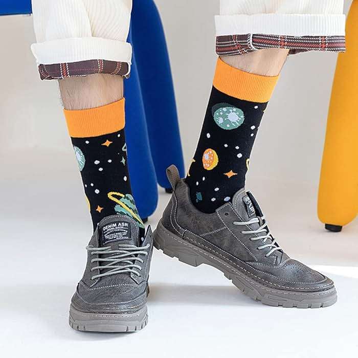 DRASEX Men's Colorful Dress Socks Novelty Funny Fancy Funky Pattern Combed Cotton Casual Crazy Crew Socks - Image 4