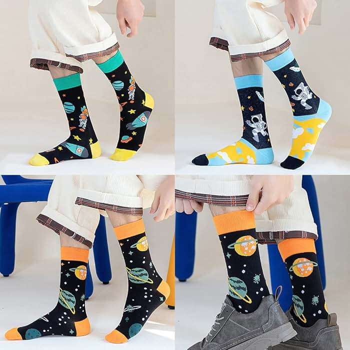 DRASEX Men's Colorful Dress Socks Novelty Funny Fancy Funky Pattern Combed Cotton Casual Crazy Crew Socks - Image 5