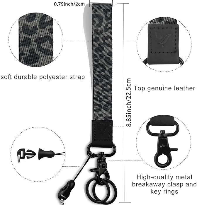 Yiflin Cute Wrist Lanyard for Keys, Keychain, Wallet, Id Holder, Cell Phone, Wristlet Lanyard Key Chain Holder（Black Leopard） - Image 4