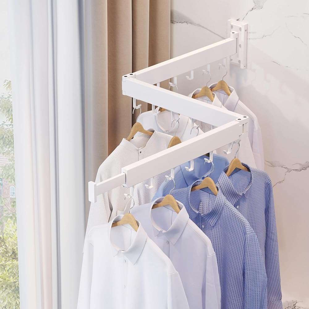 ZdwCyl Clothes Drying Rack,Laundry Space Saver Wall Mounted,Retractable,Collapsible(Tri-Fold), White Color Rack Clothing - Image 5