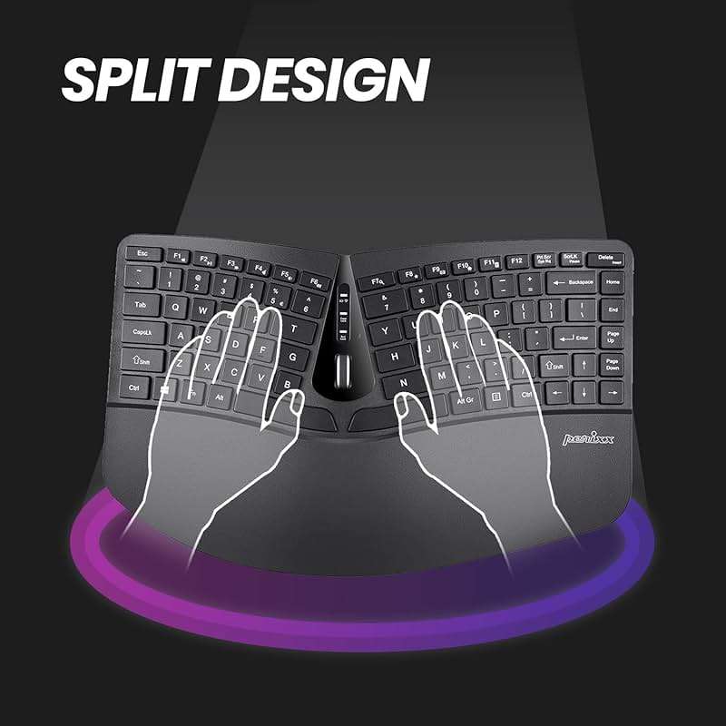 Perixx PERIDUO-606A, 3-in-1 Wireless Compact Ergonomic Keyboard with Vertical Mouse and Numeric Keypad - Adjustable Palm Rest - Tilt Wheel - Membrane Low Profile Keys - US English - Image 2