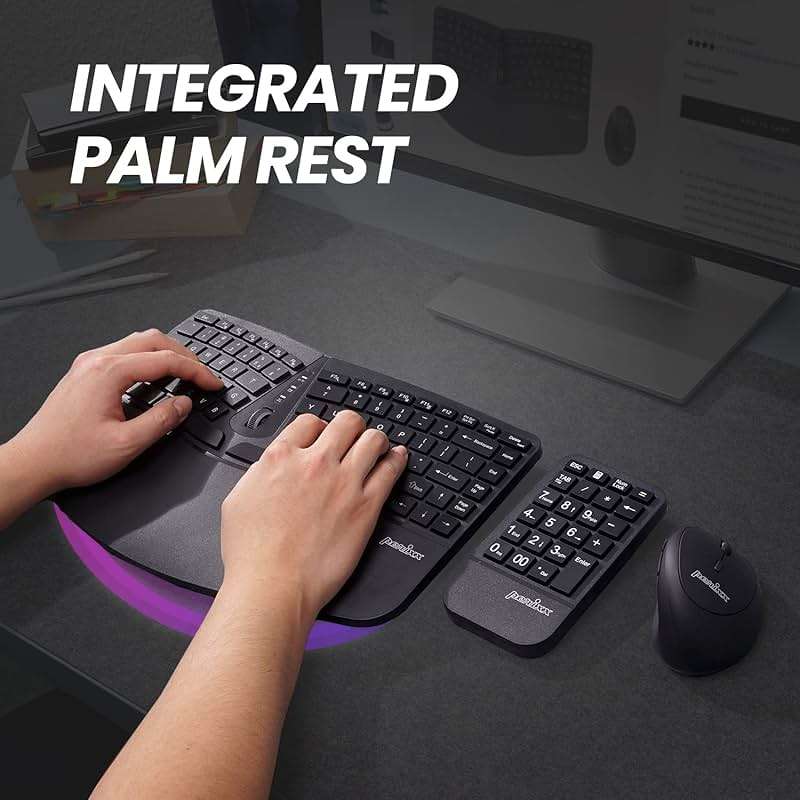 Perixx PERIDUO-606A, 3-in-1 Wireless Compact Ergonomic Keyboard with Vertical Mouse and Numeric Keypad - Adjustable Palm Rest - Tilt Wheel - Membrane Low Profile Keys - US English - Image 5