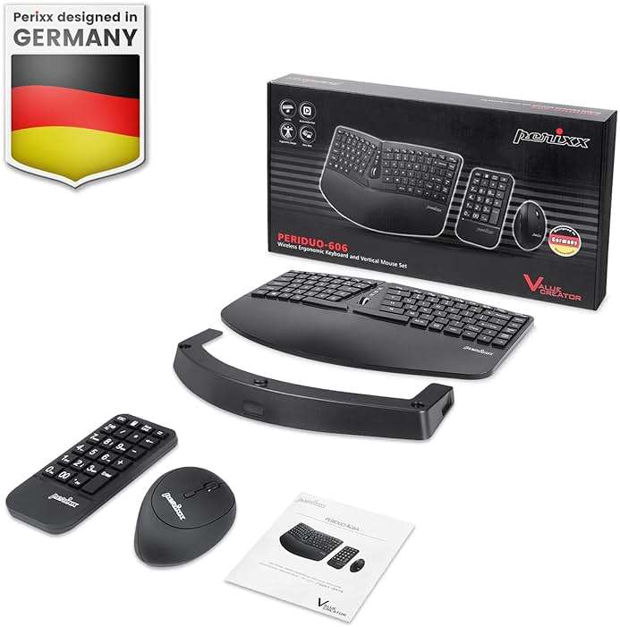 Perixx PERIDUO-606A, 3-in-1 Wireless Compact Ergonomic Keyboard with Vertical Mouse and Numeric Keypad - Adjustable Palm Rest - Tilt Wheel - Membrane Low Profile Keys - US English - Image 7
