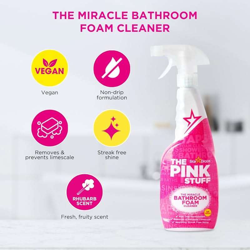 Stardrops The Pink Stuff Miracle Cleaning Bundle – Multi-Purpose Paste, Spray, Bathroom Foam Cleaner, Window & Glass Cleaner, and Cream Cleaner – Complete All-Purpose Home Cleaning Kit - Image 4