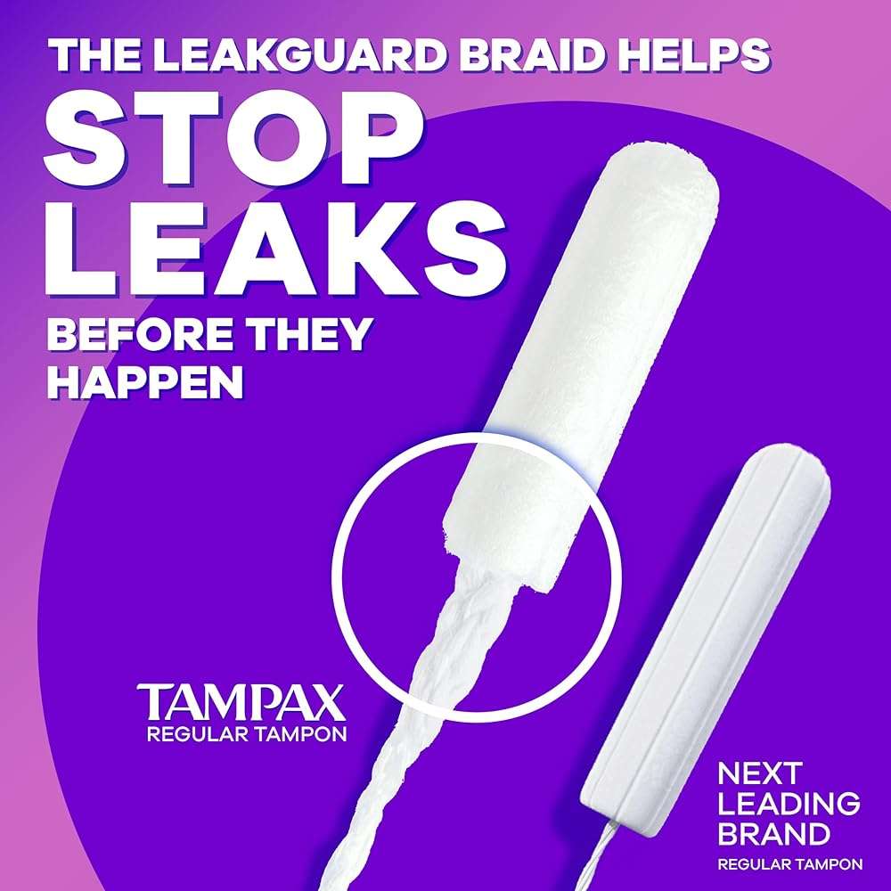 Tampax Radiant Tampons Light Absorbency with BPA-Free Plastic Applicator and LeakGuard Braid, Unscented, 28 Count, Packaging May Vary - Image 4