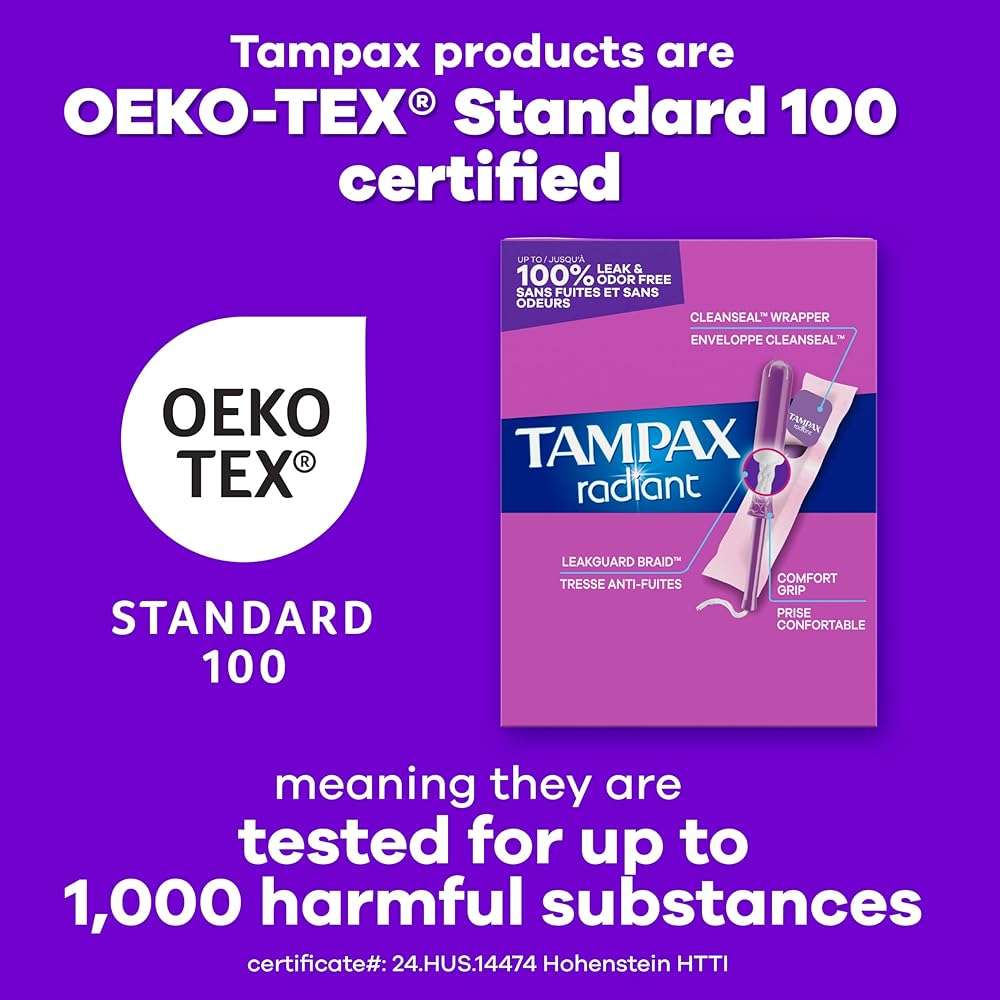 Tampax Radiant Tampons Light Absorbency with BPA-Free Plastic Applicator and LeakGuard Braid, Unscented, 28 Count, Packaging May Vary - Image 6