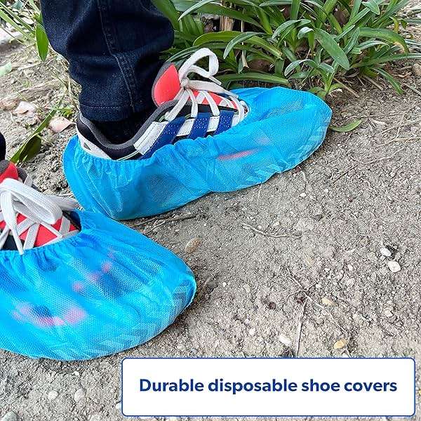 GSD Brand 100 Pack Extra Large Blue Shoe Covers Disposable - Non Slip Indoor Reusable Boot Covers - Shoe Booties Disposable with Non Skid Treads - Image 4