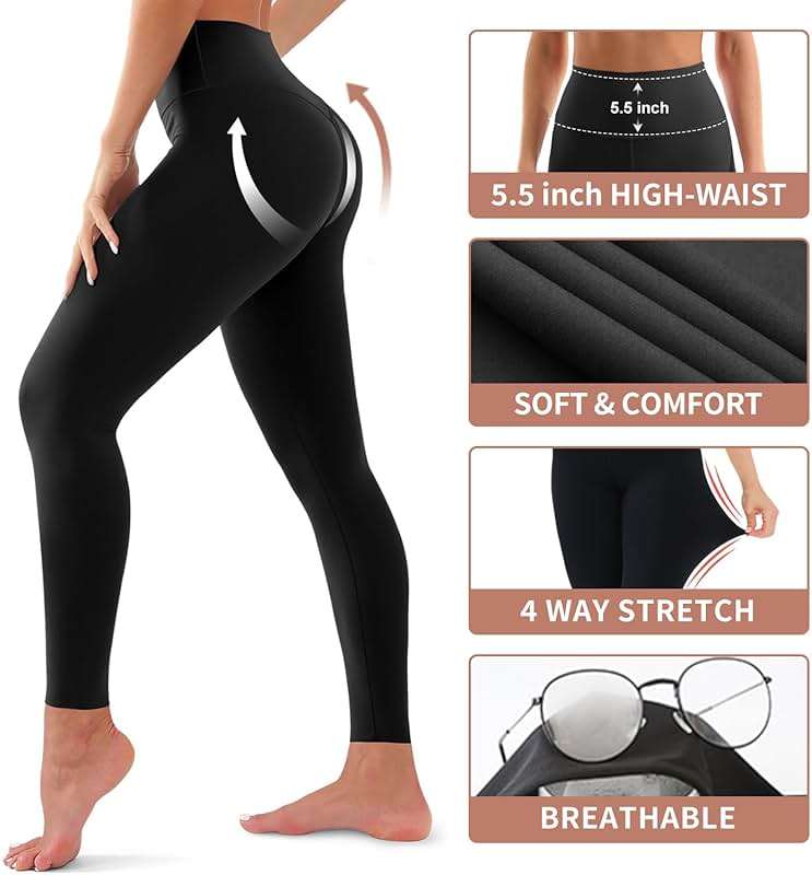 4 Pack Leggings for Women Butt Lift High Waisted Tummy Control No See-Through Yoga Pants Workout Running Leggings - Image 5