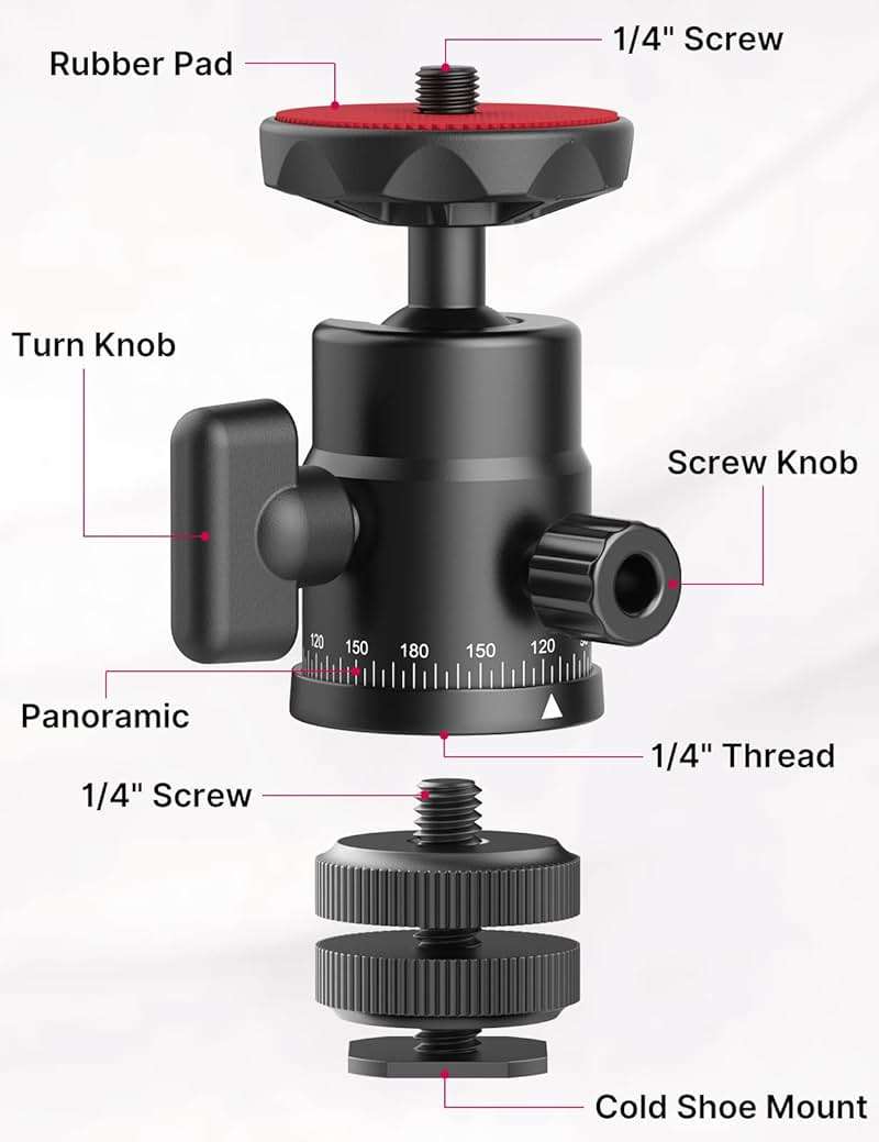 Mini Ball Head, ULANZI H28 Panoramic Tripod Head + Dual Hot Shoe Mount DSLR Camera Mount Adapter Photograph Attachment Accessories for Action Cameras Cam Smartphone Light Microphone Loading 5.5lb - Image 3