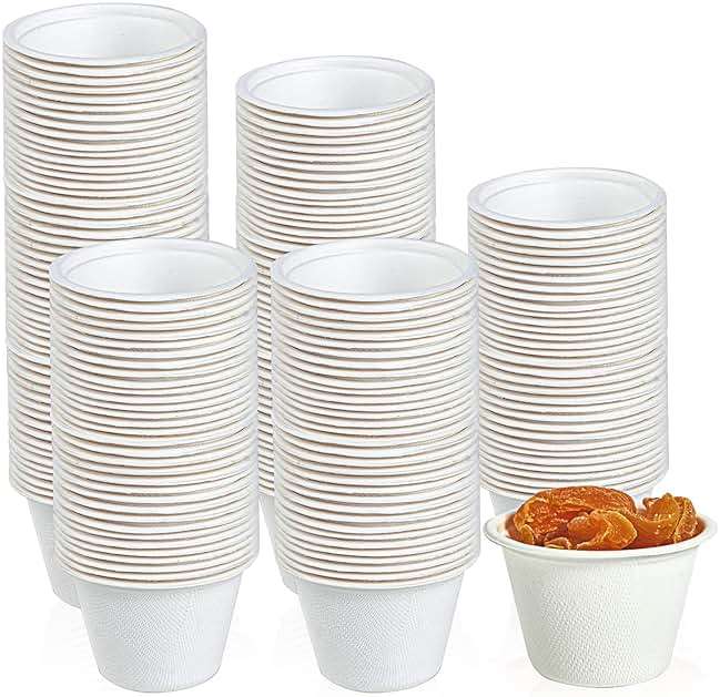 ECOLipak 200 Pack 4 oz Compostable Portion Cups, 100% Biodegradable Souffle Cups, Disposable Paper Cup for Condiment Samples - Image 1