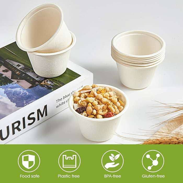 ECOLipak 200 Pack 4 oz Compostable Portion Cups, 100% Biodegradable Souffle Cups, Disposable Paper Cup for Condiment Samples - Image 6