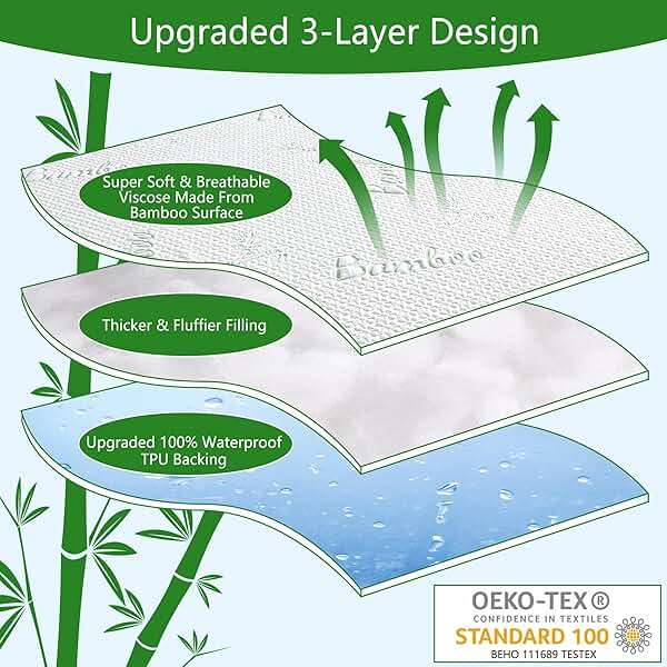 GOONIK Twin XL Mattress Protector for College Dorm Room Essentials, Back to School Breathable Bamboo Viscose Waterproof Twin Extra Long Size Mattress Pad Cover with 6-16 inches Deep Pocket - Image 2