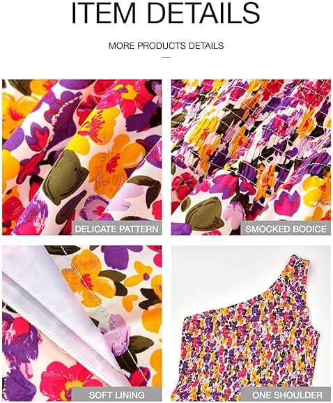 BTFBM Summer Dresses 2026 Spring One Shoulder Floral Flowy Sundresses for Women Sleeveless Smocked Boho Beach Maxi Dress - Image 6