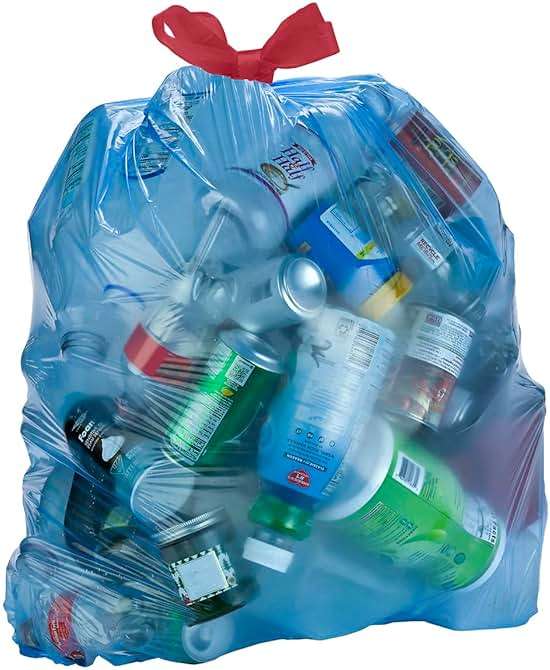 Amazon Basics Blue Recycling Drawstring Trash Bags, Tall Kitchen, Unscented, 13 Gallon, 60 Count - Image 3