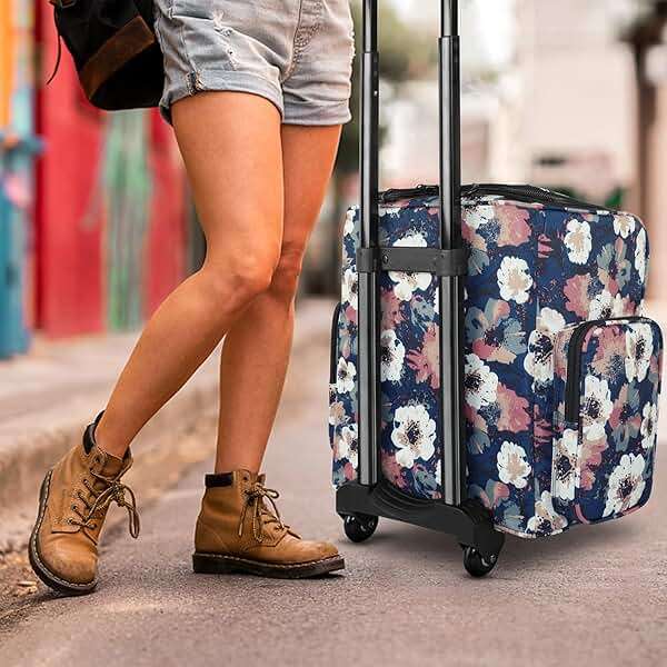 YOREPEK Rolling Craft Bag, Large Roller Scrapbook Tote with Wheels, Water Resistant Scrapbooking Rolling Briefcase for Scrap Book Stickers Supplies and Tools, Gift for Crafter Artist Teacher, Floral - Image 2